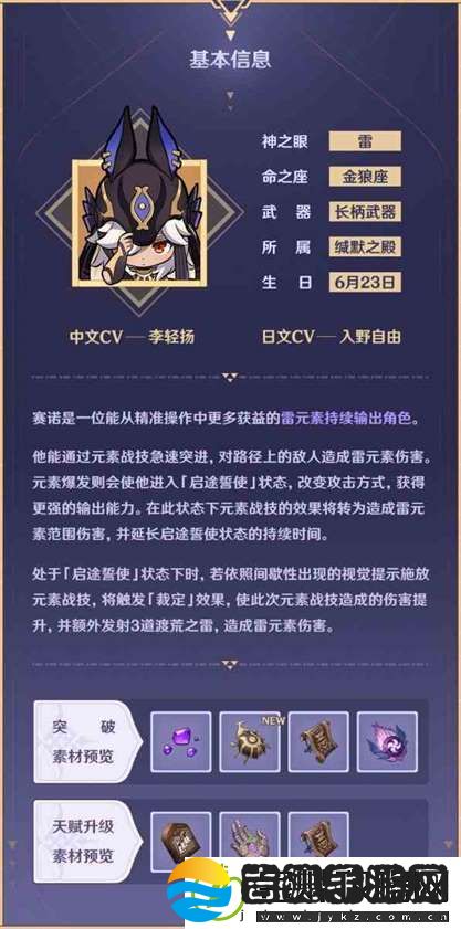 原神赛诺突破材料与技能推荐