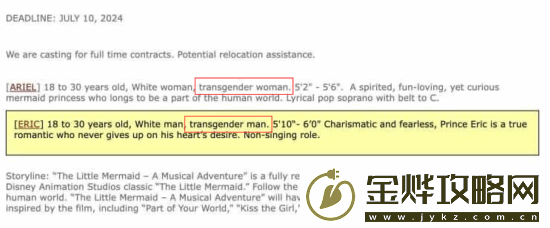 迪士尼为小美人鱼舞台剧选主角