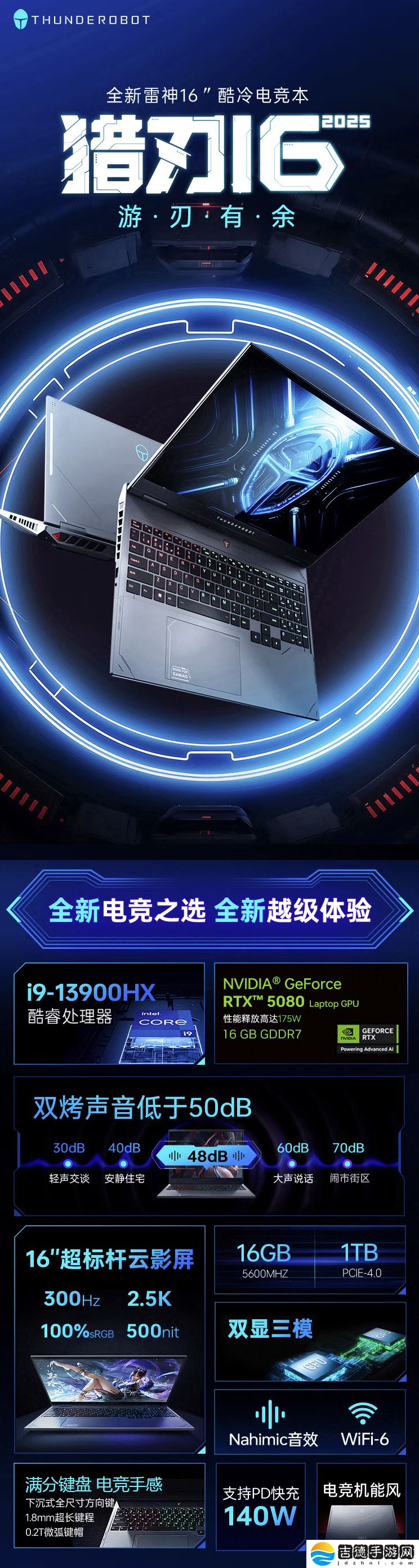 雷神 2025 款猎刃 16 笔记本国补价 11999 元：i9-13900HX + RTX 5080