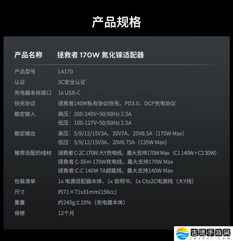 联想拯救者 170W 氮化镓充电器开售：USB-C 一拖二，首发价 299 元