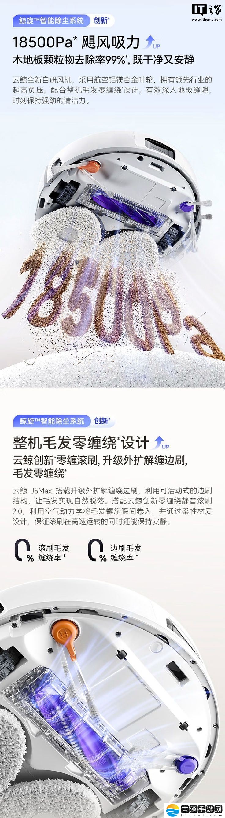 云鲸推出 J5Max 扫拖机器人：18500Pa 吸力、外扩解缠绕边刷，3599 元起
