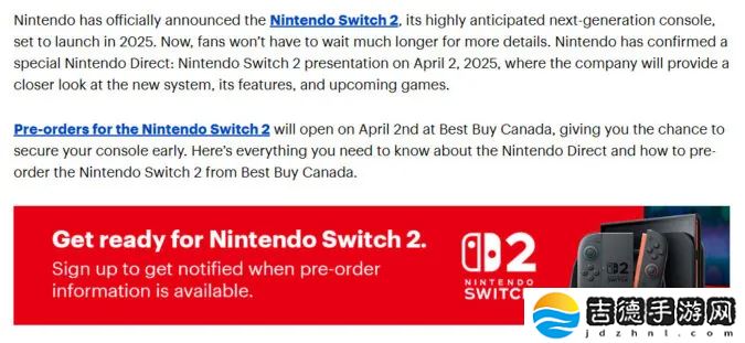 与任天堂直面会同日，加拿大百思买定于 4 月 2 日开放 Switch 2 预购