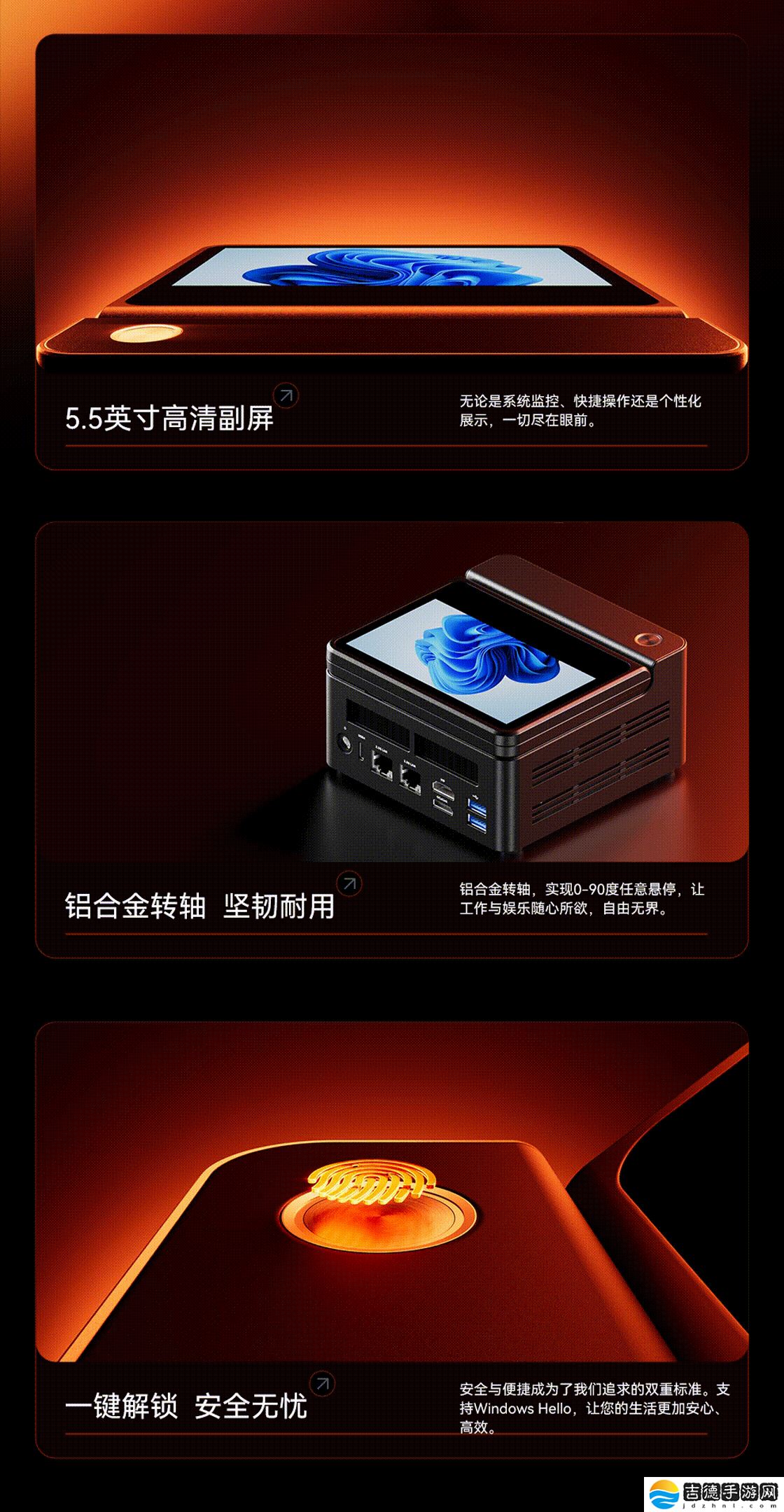 天钡G-filp 370迷你主机：5.5寸翻转副屏+指纹解锁，性能如何？