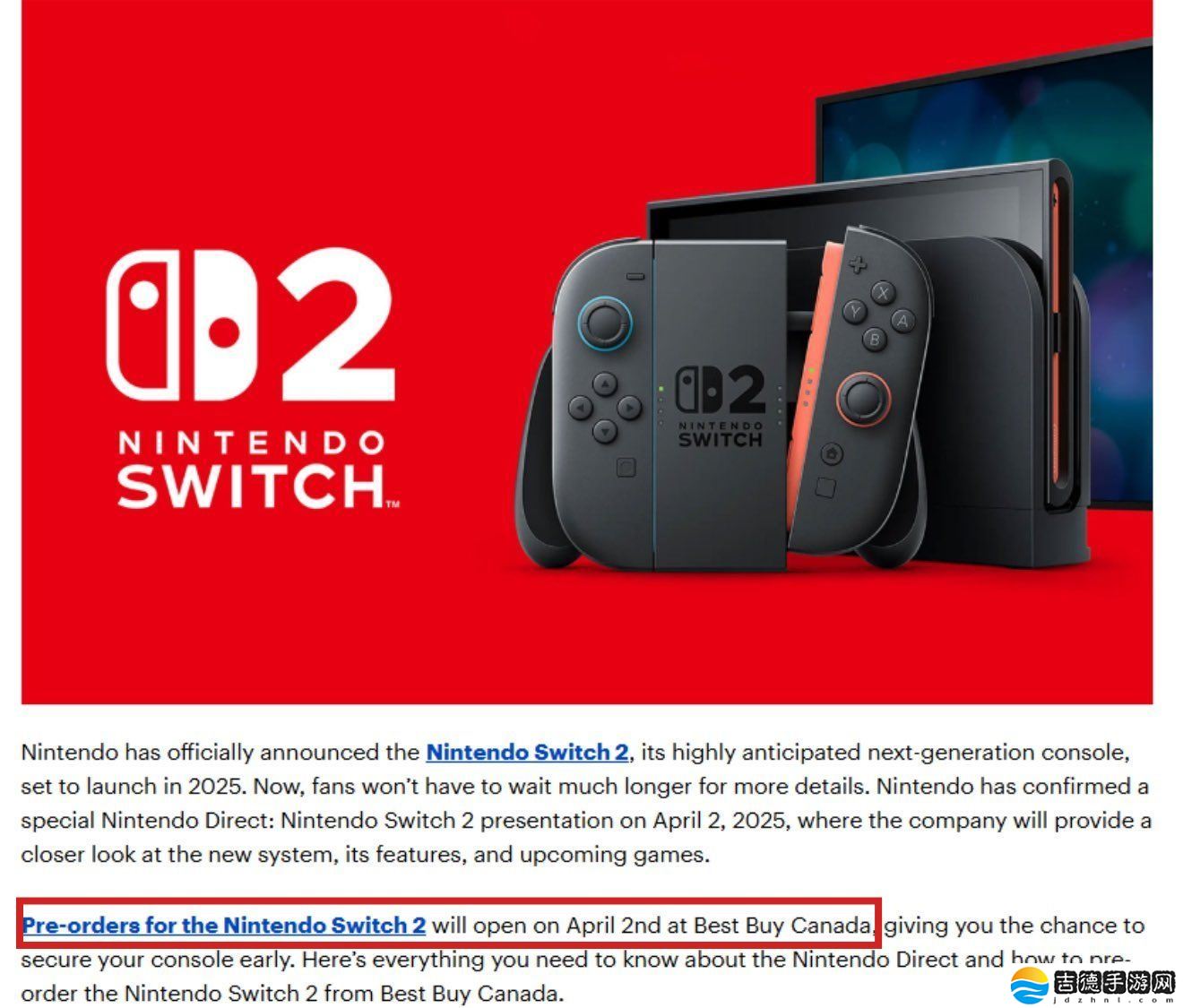 任天堂 Switch 2 游戏掌机被曝 4 月 2 日开启预购