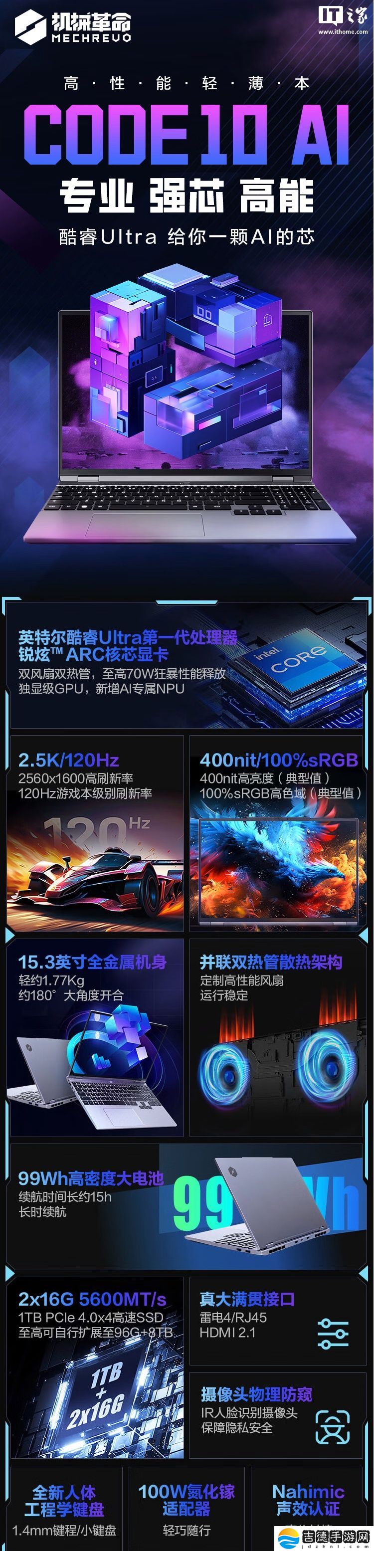 机械革命“程序员本”Code10 AI 首销：Ultra7 155H + 32G + 1T 国补后 4399.2 元