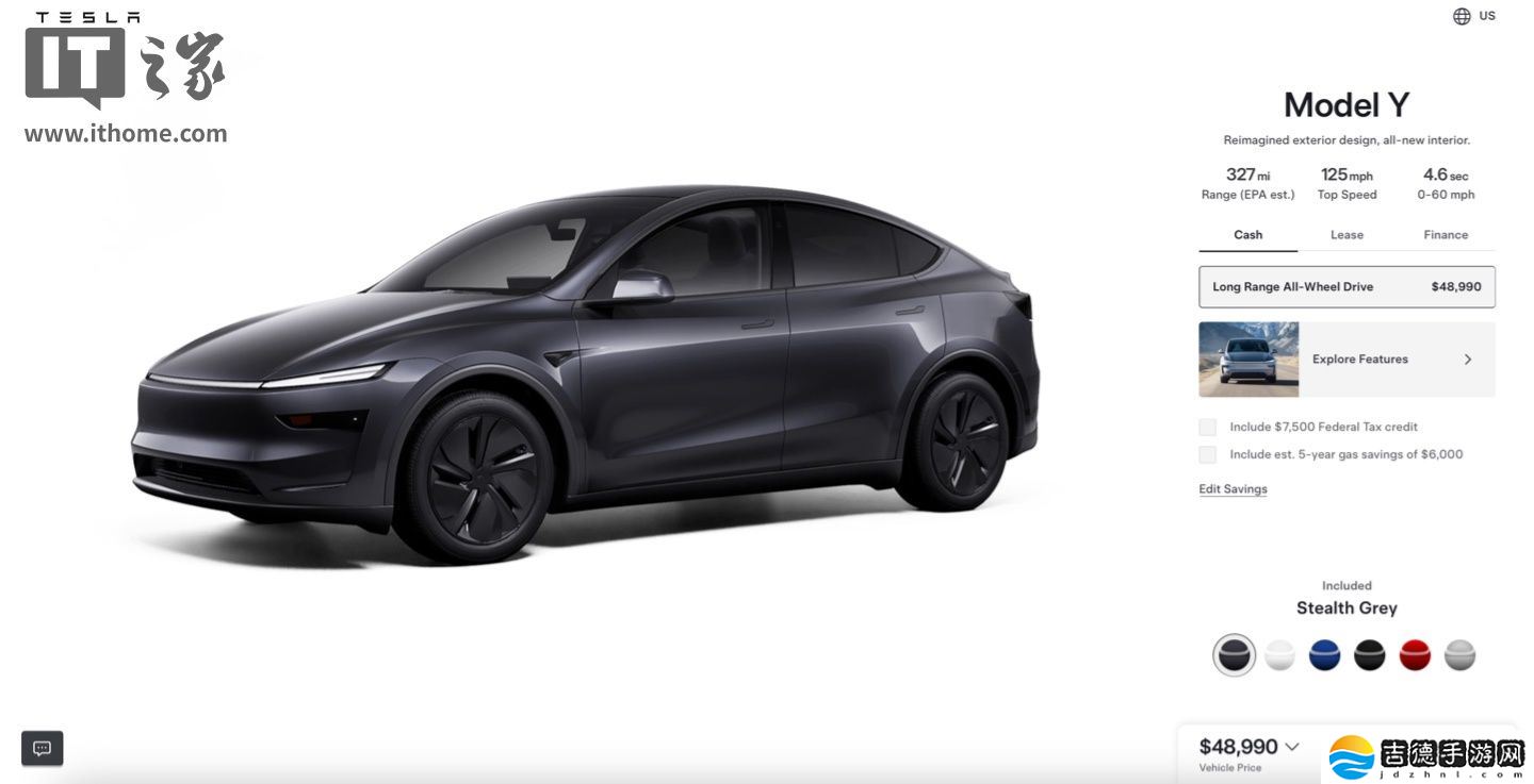 特斯拉在美国市场推出焕新款 Model Y 长续航全轮驱动版本，定价 48990 美元